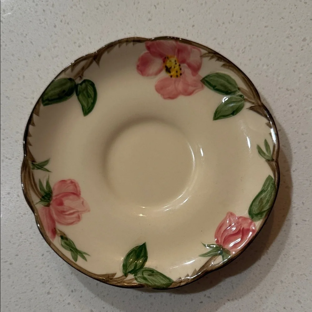 Franciscan Cream Saucer with Pink Flowers and Green Foliage